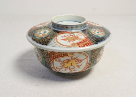 明治前期色絵麒麟と龍図蒸茶碗
