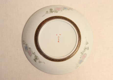 明治前期九谷焼色絵家風景図通り物8寸皿②　ノミホツ