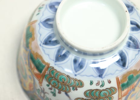 明治前期色絵獅子牡丹と人物図通り物飯茶碗②少甘手
