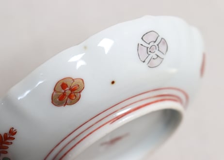 明治前期色絵網手に鶴と梅に鶯図通り物小皿②窯傷