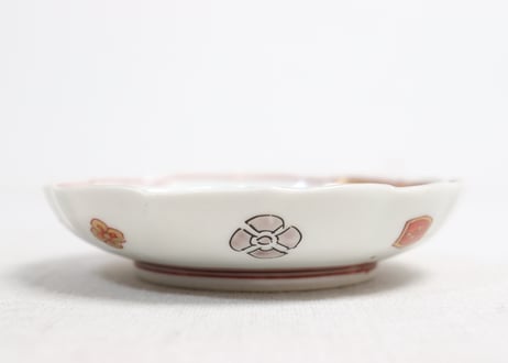 明治前期色絵網手に鶴と梅に鶯図通り物小皿①