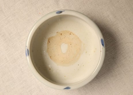 江戸幕末染付蝶と草花図火入れ,灰吹きセット 灰吹き焼継ぎ