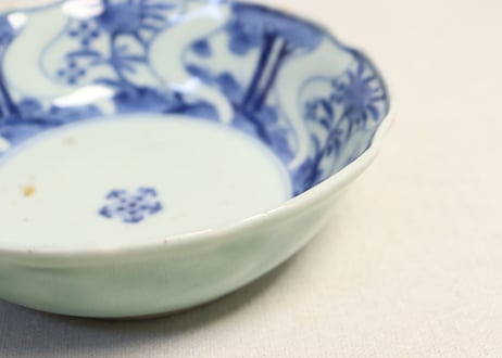江戸中期青磁染付草花図なます皿③ ホツ