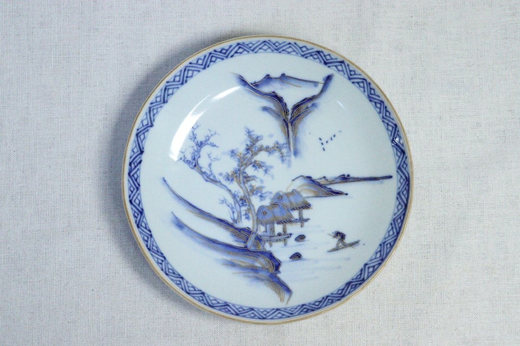 高明作（名工）九谷焼　金魚図盃　木箱付　幅約7㎝　東Y8-0204☆2F 明治前期九谷焼金彩染付山水図通り物7寸皿 | 吉祥寺PukuPuku