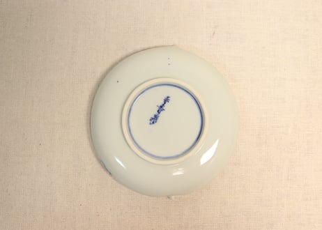 明治後期～大正染付桃と花図桃型皿② 薄め