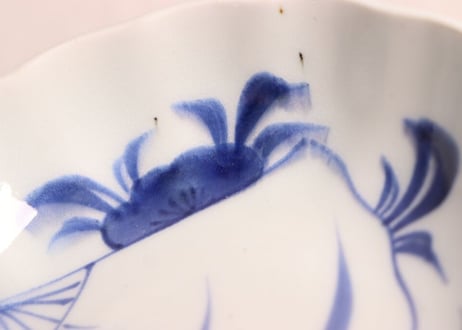 江戸幕末染付扇面に花図なます皿