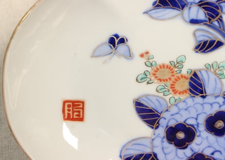 明治前期色絵紫陽花図木瓜型皿