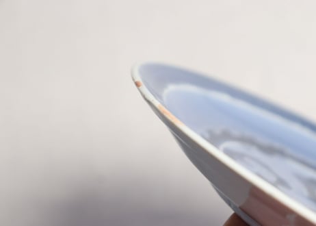 江戸幕末墨弾き三方に花図6寸皿 少かたつき