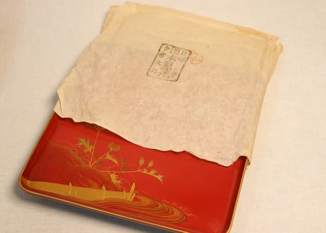 皆朱蒔絵秋草銘々柄吸物膳　共箱付　10客組　小傷3客,傷2客有
