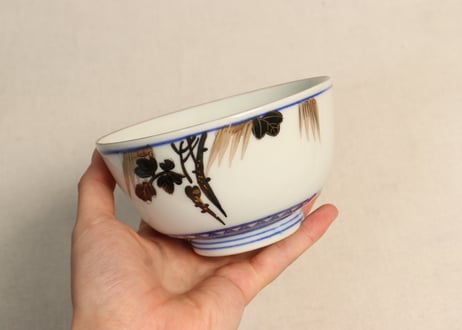 明治後期～大正色絵牡丹図蒸茶碗