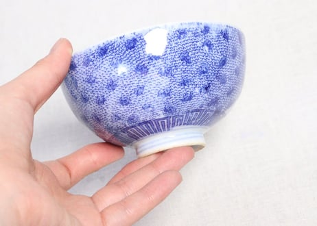 明治後期～大正銅判微塵唐草図蓋茶碗 少甘手