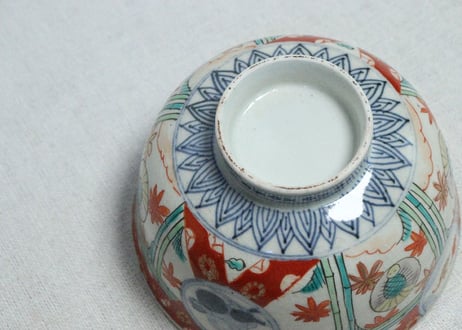 明治前期色絵福良雀図飯茶碗　甘手