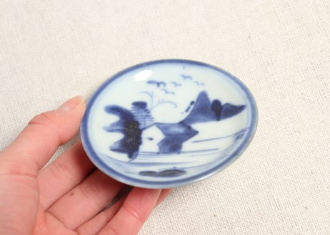 江戸中期染付山水図豆皿