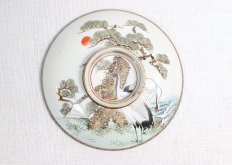 明治前期九谷焼色絵松鶴図通り物飯茶碗