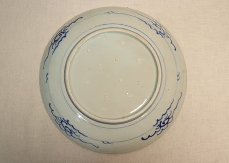 明治前期染付牡丹図尺2寸皿　フリモノ
