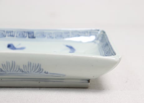 江戸幕末染付菖蒲図長皿　かたつき