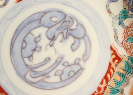 明治前期色絵三方に獅子図なます皿