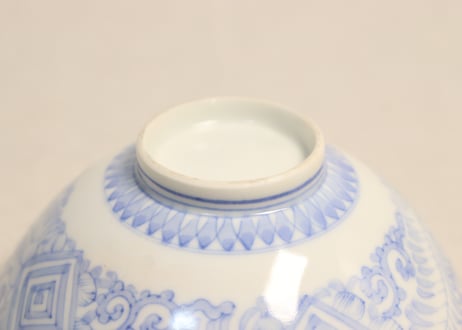 明治後期~大正染付角と唐草図飯茶碗 少フリモノ