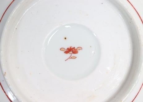 明治前期色絵網手に鶴と梅に鶯図通り物なます皿