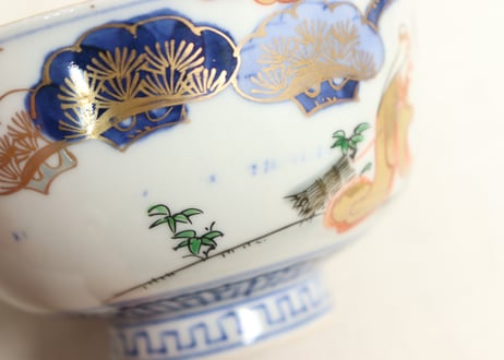 明治前期色絵高砂図通り物飯茶碗
