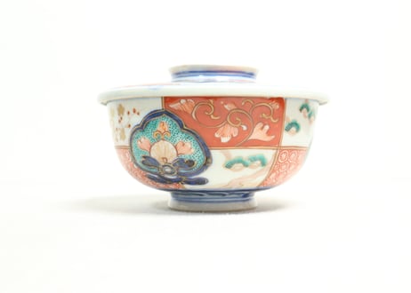 明治前期色絵市松に松竹梅図蒸茶碗②窯傷