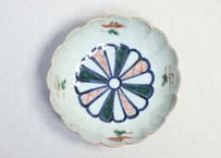 江戸中期色菊花図輪花縁なます皿②　フリモノ,高台傷
