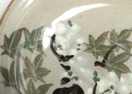 明治後期～大正犬山焼桜と紅葉図小皿②くすみ