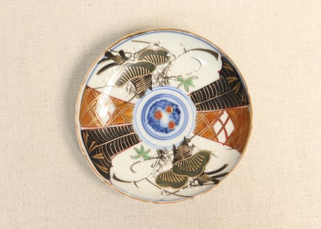 明治後期～大正色絵松竹梅図小皿