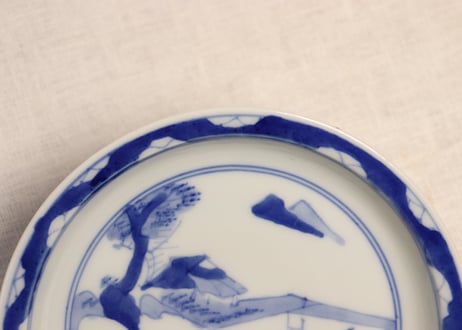明治後期～大正染付いかだ人物図5寸皿