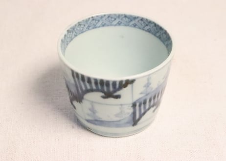 江戸後期染付草と縦縞図猪口