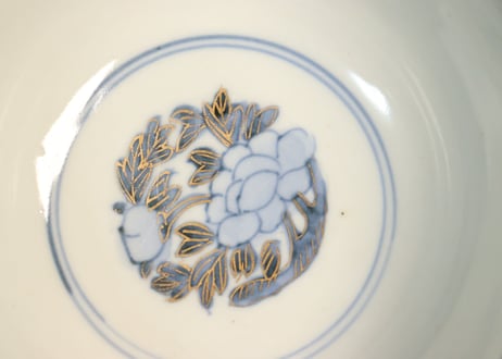 明治前期色絵杜若と梅図飯茶碗