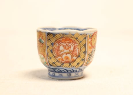 明治前期色絵桃と鶴図通り物小向付