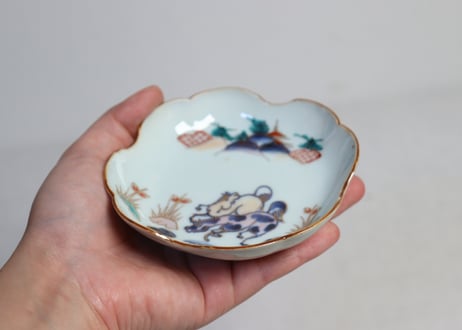 江戸中期色絵馬図四弁通り物小皿 　5客組