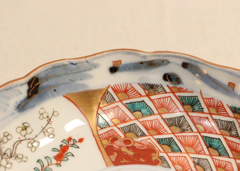 明治前期色絵柴垣に梅と龍図通り物なます皿① | 吉祥寺PukuPuku