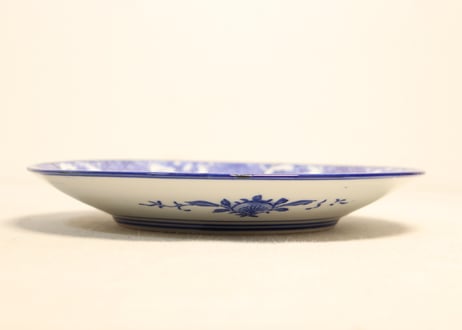 明治前期紙刷鳳凰と草花図7寸皿