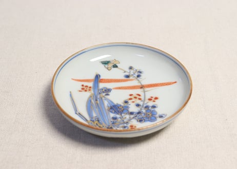 明治前期色絵水仙に梅図小皿