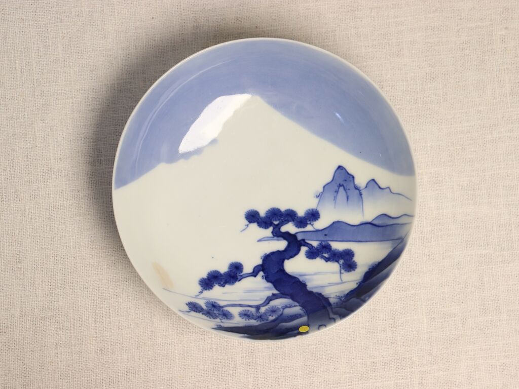 江戸後期鍋島　若松染付5寸皿　無傷 original