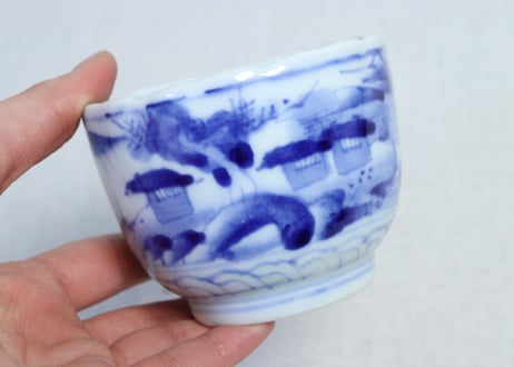 明治前期染付山水図向付