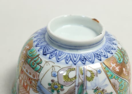 明治前期色絵鶴と松竹梅図通り物飯茶碗