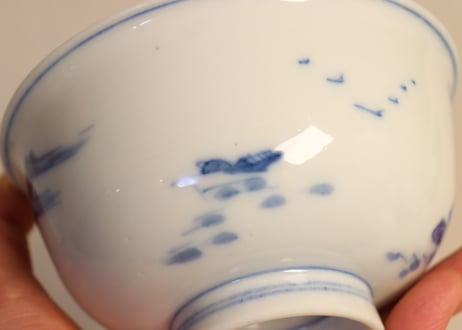 大正～昭和戦前染付山水図蓋茶碗