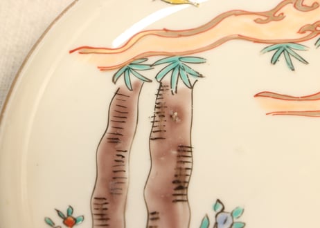 明治前期色絵竹と小鳥図小皿
