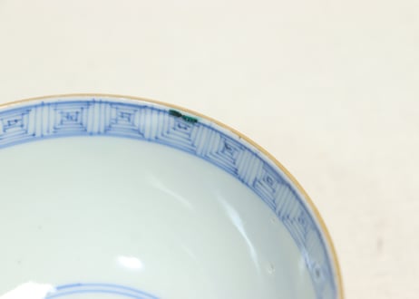 明治前期色絵柳に鮎図蓋茶碗②フリモノ,ひっつき