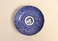 明治前期紙刷三方に牡丹図なます皿