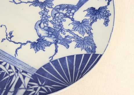 明治後期～大正銅判山葡萄と小鳥図尺皿
