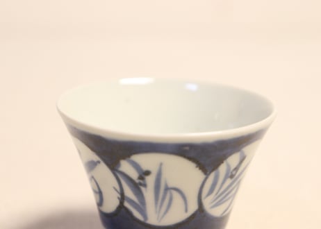 江戸後期染付草花図窓絵広東型小向付 5客組