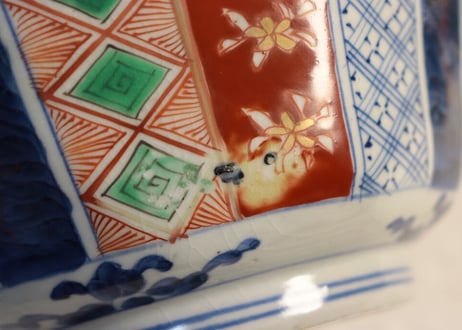 明治前期色絵馬と幾何学文八角三ツ組鉢 大のみ甘手