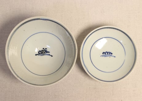 江戸後期染付鳥居と杉図広東型飯茶碗
