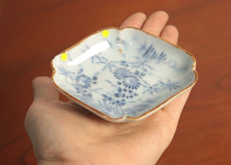 江戸中期紙刷古印判菊図菱柄小皿　小ホツ②