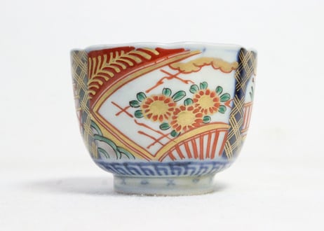 明治前期色絵扇面に菊図通り物向付