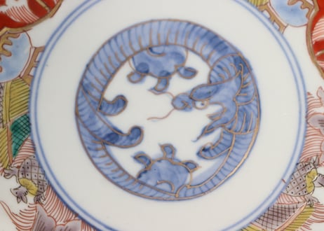 明治前期色絵松竹梅に鶴亀図通り物大なます皿①